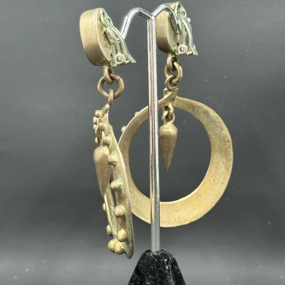 Vintage Sterling Silver Clip-On Earrings with Carved Black‎ Onyx Cameos – 2.75